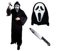 LOVETRENDS Screaming Ghost Face Killer Costume with Mask & Prop Knife - Halloween Horror Fancy Dress Outfit