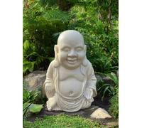 LOVETRENDS Sitting Buddha Statue - Pack of 3 - Beige Happy & Plump Garden Ornament - Perfect for Home & Garden Decor, Meditation Spaces, Zen Altars, Spiritual Gifts, and Outdoor Display