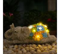 LOVETRENDS Solar Elephant Garden Ornament with Lights - Pack of 1-23cm/9 inch Outdoor Elephant Statue with Succulent Plant & LED Lights, Decorative Figurine for Patio, Balcony, Yard, Lawn