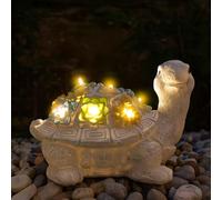 LOVETRENDS Solar Turtle Garden Ornament with Lights - Pack of 1-22cm/8.6 inch Outdoor Tortoise Statue with Succulent Plant and LED Lights, Decorative Figurine for Patio, Balcony, Yard, Lawn