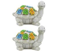 LOVETRENDS Solar Turtle Garden Ornament with Lights - Pack of 2-22cm/8.6 inch Outdoor Tortoise Statue with Succulent Plant and LED Lights, Decorative Figurine for Patio, Balcony, Yard, Lawn