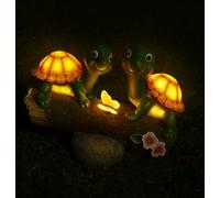 LOVETRENDS Solar Turtles Garden Ornament with Lights - Pack of 1-26cm/10 inch Outdoor Turtles on a Log Statue with Light-Up Shells, Decorative Figurine for Patio, Balcony, Yard, Lawn