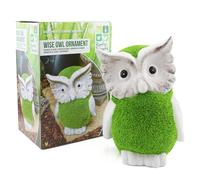 LOVETRENDS Wise Owl Statue 10"/26cm Owl Garden Ornament with Green Flocked Body - Perfect for Home & Garden Decor, Decorative Figurine for Patio, Balcony, Yard, Lawn - Unique Housewarming Gift