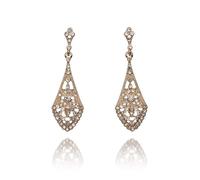 Lovett&Co. - Art Deco Long Drop Gold Earrings for Women - 1920s Classic Diamante Earring with Glass Crystal - Nickel Free Earrings & Vintage jewellery for Women