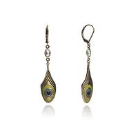 Lovett & Co - Art Nouveau Green and Blue Long Drop Earrings for Women - Arts & Crafts Peacock Earrings and Vintage Jewellery for Women Handpainted with Enamel