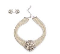 Lovett & Co - Audrey Hepburn Cream Pearl Choker Necklace & Stud Earrings Set with Glass Pearls Inspired by Breakfast at Tiffany's - Vintage Diamante jewellery for Women