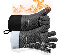 Loveuing Oven Gloves Heat Resistant, Silicone & Cotton Double Layer BBQ Gloves Non-slip Kitchen Gloves Waterproof Flexible Oven Mitts - Perfect for Baking Barbecue Pizza, 1 pair