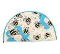 LoveVivid Storage Travel Pencil Pouch with Zipper 100% Recycled Cotton Canvas, Half Moon 9" with Zipper, Bee