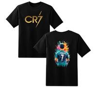 LOVEVO Boys Crew Neck T-Shirts, CR7 Football Printed Round Neck Tee Tops for Boys & Girls (D1 Black, 14-15 Years)