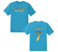 LOVEVO Boys Crew Neck T-Shirts, CR7 Football Printed Round Neck Tee Tops for Boys & Girls (D3 Blue, 7-8 Years)