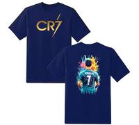 LOVEVO Boys Crew Neck T-Shirts, Cristiano Ronaldo CR7 Football Printed Round Neck Tee Tops for Boys & Girls (D1 Navy, 14-15 Years)