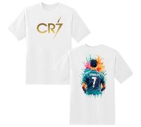 LOVEVO Boys Crew Neck T-Shirts, Cristiano Ronaldo CR7 Football Printed Round Neck Tee Tops for Boys & Girls (D1 White, 9-11 Years)
