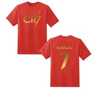 LOVEVO Boys Crew Neck T-Shirts, Cristiano Ronaldo CR7 Football Printed Round Neck Tee Tops for Boys & Girls (D3 Red, 14-15 Years)
