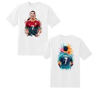 LOVEVO Boys Crew Neck T-Shirts, Cristiano Ronaldo CR7 Football Printed Round Neck Tee Tops for Boys & Girls (D2 White, 7-8 Years)