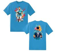 LOVEVO Boys Crew Neck T-Shirts, Cristiano Ronaldo CR7 Football Printed Round Neck Tee Tops for Boys & Girls (D5 Blue, 14-15 Years)