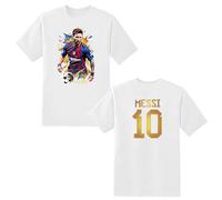 LOVEVO Boys Crew Neck T-Shirts, Messi 10 Goat Football Lovers Printed Round Neck Tee Tops for Boys & Girls (D4 White, 5-6 Years)