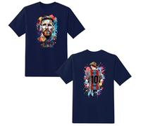 LOVEVO Boys Crew Neck T-Shirts, Messi 10 Goat Football Lovers Printed Round Neck Tee Tops for Boys & Girls (D3 Navy, 9-11 Years)