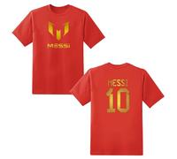 LOVEVO Boys Crew Neck T-Shirts, Messi 10 Goat Football Lovers Printed Round Neck Tee Tops for Boys & Girls (D1 Red, 7-8 Years)