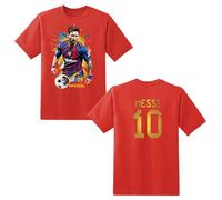LOVEVO Boys Crew Neck T-Shirts, Messi 10 Goat Football Lovers Printed Round Neck Tee Tops for Boys & Girls (D4 Red, 12-13 Years)