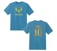 LOVEVO Boys Crew Neck T-Shirts, Messi 10 Goat Football Lovers Printed Round Neck Tee Tops for Boys & Girls (D1 Blue, 7-8 Years)