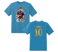 LOVEVO Boys Crew Neck T-Shirts, Messi 10 Goat Football Lovers Printed Round Neck Tee Tops for Boys & Girls (D4 Blue, 5-6 Years)