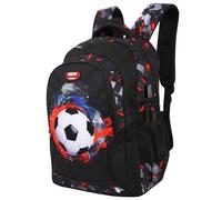 LOVEVO Football Backpack for Boys, 47x31x22cm Water Resistant Kids Multi Pocket Causal Rucksack Bags for Travel, School, Laptop & Sports (Black)
