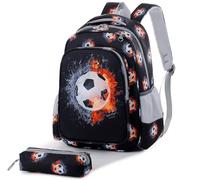 LOVEVO School Bags for Boys & Girls, Lightweight, Durable & Water Resistant Travel or Sports Backpack for Kids, 38x28x14cm (Football Black)