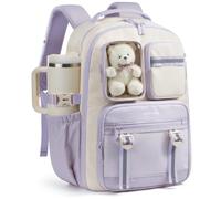 LOVEVOOK Cute School Backpack for Girls Ages 7-16, Bookbag with Plush Bear & Clear Display Pocket, Fits 15.6 Inch Laptop & 40oz Tumbler, Back to School Backpack for Elementary & Middle School