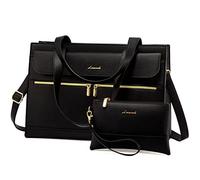 LOVEVOOK Laptop Bags for Women 15.6 Inch Ladies Work Bags Large Tote Bag with Laptop Compartment Designer Handbag Stylish PU Leather Briefcase for School Shoulder Bag for Office Business, Black