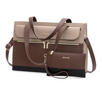 LOVEVOOK Laptop Bags for Women 15.6 Inch Large Laptop Tote Bag Stylish PU Leather Ladies Laptop Handbag with Clutch Bag Water Resistant Work Shoulder Bags for Business School Office Casual