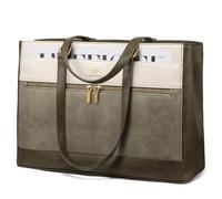 LOVEVOOK Laptop Handbags for Women, 17.3 Inch Large Tote Bag Ladies Work Bags with Compartments, Vintage-Style Leather Laptop Bags Womens Handbag Shoulder Bag for School Office Business