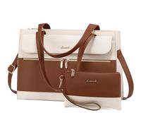 LOVEVOOK Laptop Tote Bags for Women 15.6 Inch Ladies Stylish PU Leather Handbags with Laptop Compartment Large Designer Office Shoulder Bag Womens for Work School Business Shopping, Brown