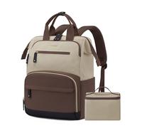 LOVEVOOK Lunch Backpack for Women, Laptop Bag with Insulated Cooler Lunch Box, Teacher Nurse Work Backpack for Camping Picnic, Coffee-warm Beige, 15.6", Modern
