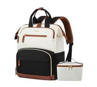 LOVEVOOK Lunch Backpack for Women, Laptop Bag with Insulated Cooler Lunch Box, Teacher Nurse Work Backpack for Camping Picnic, Black-white-brown, 17 Inch, Modern