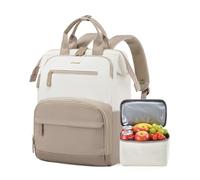 LOVEVOOK Lunch Backpack for Women, Laptop Bag with Insulated Cooler Lunch Box, Teacher Nurse Work Backpack for Camping Picnic, Beige-khaki, 17 Inch