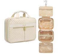 LOVEVOOK Toiletry Bag for Women, Large Toiletries Makeup Bags with Hook, Hanging Travel Wash Bag, Waterproof Cosmetic Organizer Ladies for Full Sized Container Vacation Essentials, Beige