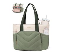 LOVEVOOK Tote Bags for Women, Lightweight Puffer Work Handbag with Zip and Dedicated Large Bottle Compartments, Laptop Totes Bag, Teacher V-Quilted Shoulder Bag for School Travel Uni