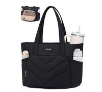 LOVEVOOK Tote Bags for Women, Lightweight Puffer Work Handbag with Zip and Dedicated Large Bottle Compartments, Laptop Totes Bag, Teacher V-Quilted Shoulder Bag for School Travel Uni