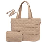 LOVEVOOK Tote Bags for Women, Lightweight Work Tote with 15.6 Inch Laptop Compartment, Large Puffer Uni Handbag with Zipper, Ladies Teacher Shoulder Hand Bag for College Shopping School Travel, Kaki