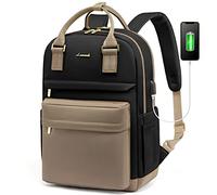LOVEVOOK Travel Backpack Womens, 15.6 Inch Laptop Bags for Girls Waterproof School Rucksack with USB Port for Work Business College School, Khaki Black