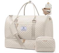 LOVEVOOK Travel Clothes Bag with Shoe Pouch, Convertible Travel Bag with Toiletry Bag, 2 in 1 Hanging Suitcase, Waterproof Weekend Bag for Business Travel, Beige, M