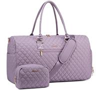 LOVEVOOK Women's Light Purple Travel Gym Bag, Weekend Hand Luggage with Shoe Compartment & Wet Pocket, Waterproof Carry On Holdall for Plane Cabin Sports, Large Hospital Overnight Bag