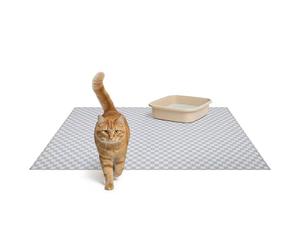 Lovewag Cat Litter Box Mats 2 Pack - Large 36x48 Inch Machine Washable, Easy Clean,Non-Slip,Waterproof Mats for Indoor Cats - Kitty Litter Mess Control & Pet Urine Floor Protection - (Taupe Checkers)
