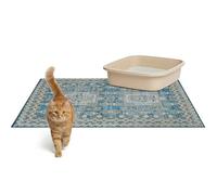 Lovewag Cat Litter Box Mats 2 Pack - Medium 28x41 Inch Machine Washable, Easy Clean, Non-Slip, Waterproof Mats for Indoor Cats - Kitty Litter Mess Control & Pet Urine Floor Protection - (Blue Mesa)