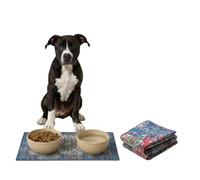 LOVEWAG Waterproof 2-Pack Pet Feeding Mats - 16" x 24" Premium Cat & Dog Food Mat - Non-Slip, Machine Washable Food Mat Protects Floors & Contains Water Bowl Spills - Pet Place Mats (Bohemian Jewel)