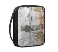 Lovewang Bible Case Beige Blue Shell Book Pouch Protective Carrying Book Case Canvas Polyester with Handle and Zippered Women Men for Standard Size Bible Cover 27.5x22.5x5.5 cm