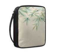 Lovewang Bible Case Beige Green Leaves Book Pouch Protective Carrying Book Case Canvas Polyester with Handle and Zippered Women Men for Standard Size Bible Cover 27.5x22.5x5.5 cm