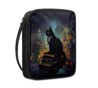 Lovewang Bible Case Black Blue Cat Book Pouch Protective Carrying Book Case Canvas Polyester with Handle and Zippered Women Men for Standard Size Bible Cover 27.5x22.5x5.5 cm