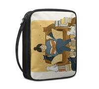 Lovewang Bible Case Girl Yellow Cat Book Pouch Protective Carrying Book Case Canvas Polyester with Handle and Zippered Women Men for Standard Size Bible Cover 27.5x22.5x5.5 cm