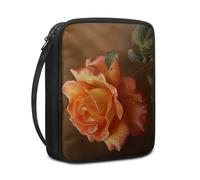 Lovewang Bible Case Orange Brown Flowers Book Pouch Protective Carrying Book Case Canvas Polyester with Handle and Zippered Women Men for Standard Size Bible Cover 27.5x22.5x5.5 cm